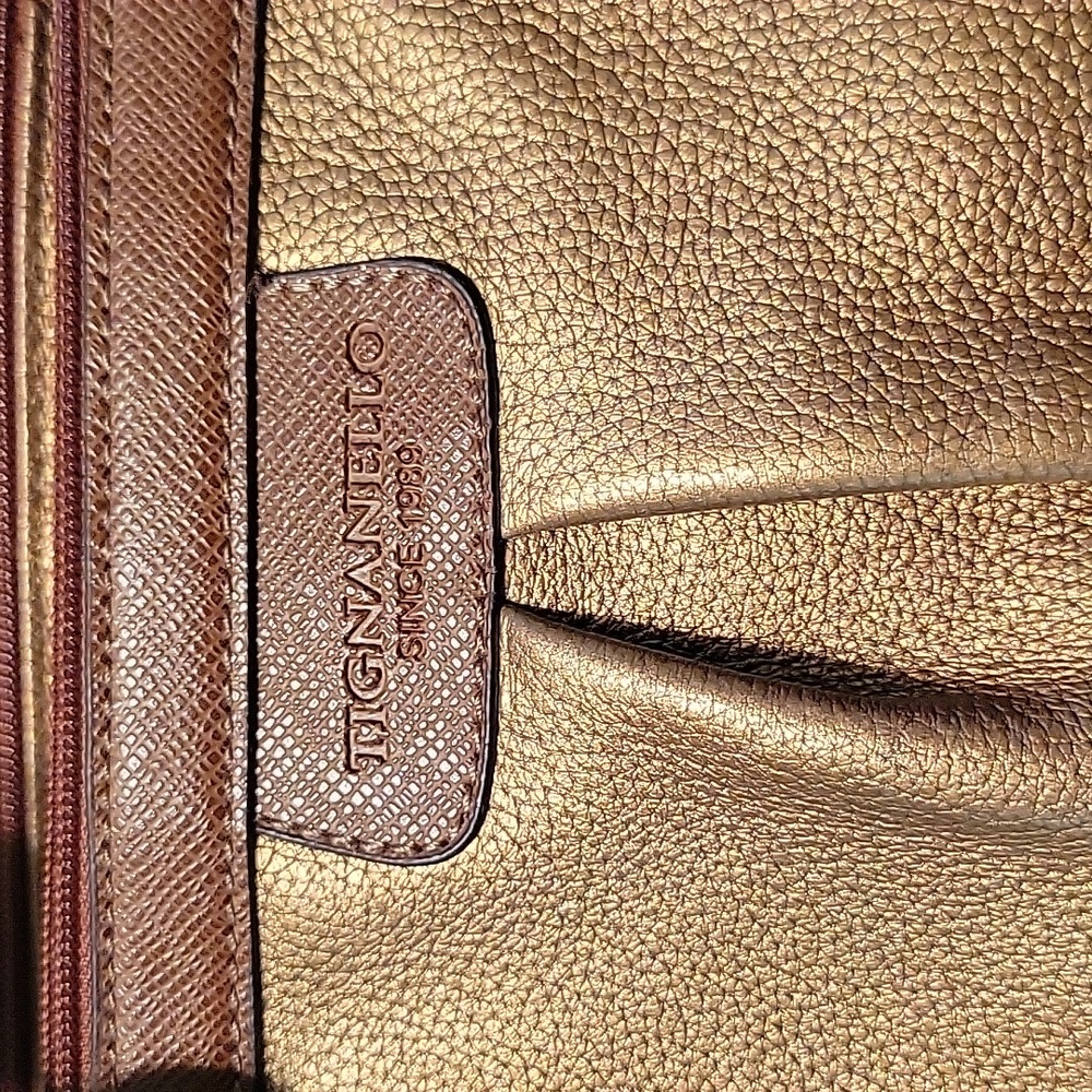 Tignanello leather satchel in brown. bronze & gold. - Picture 2 of 11